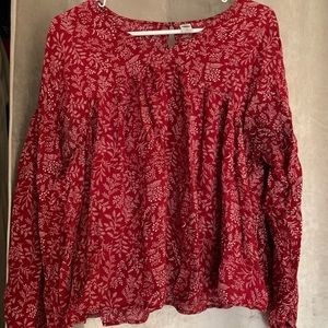 XL Old Navy Long-sleeve Blouse in red with white floral pattern